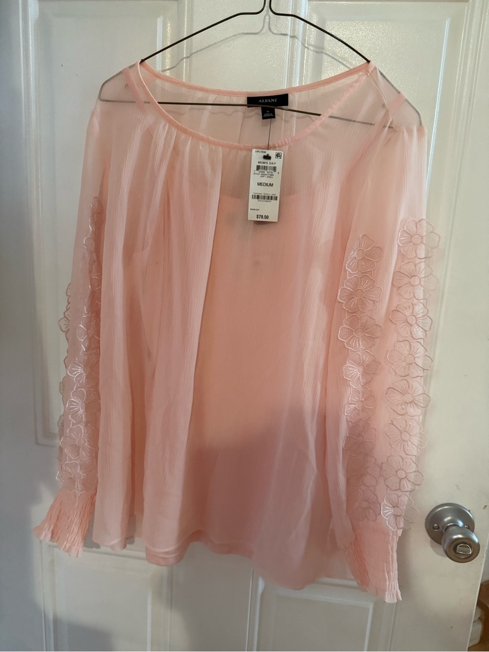 Alfani Blush Pink Sheer Feminine Blouse